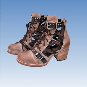 Freebird by Steven Brown and Black Cutout Lace-Up Booties